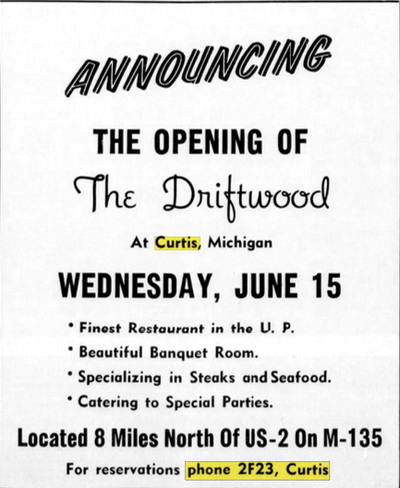 Driftwood Dining Room - June 1955 Opening Ad